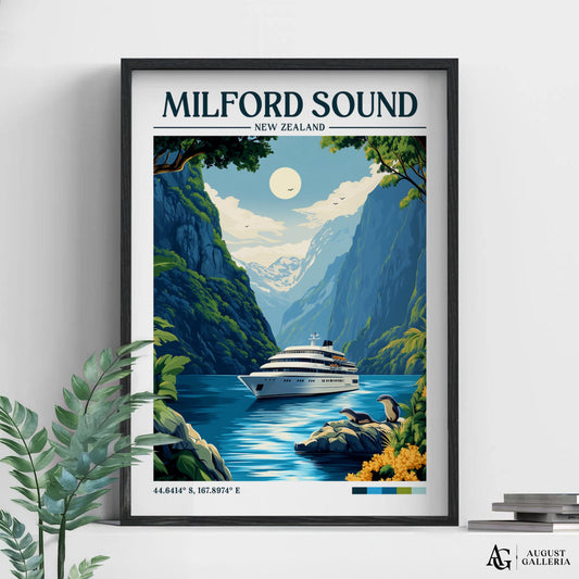 Milford Sound Retro Travel Print