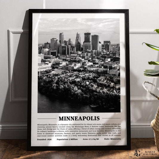 Minneapolis Black & White City Print