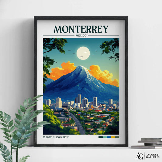 Monterrey Mexico Retro Travel Print
