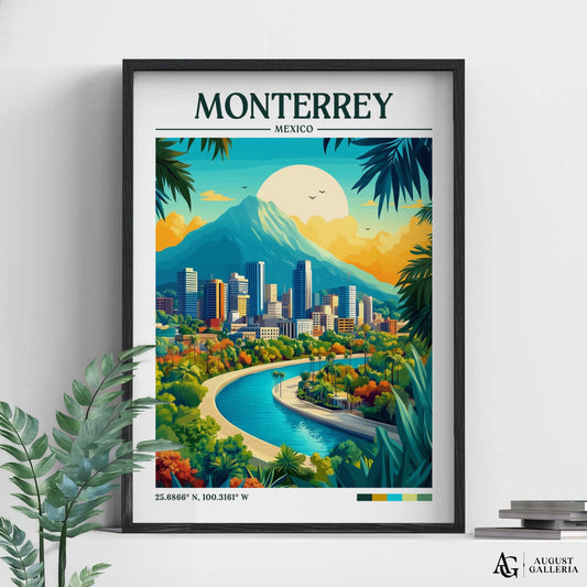 Monterrey Mexico Retro Travel Print