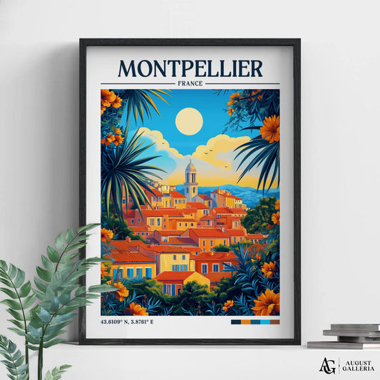 Montpellier France Retro Travel Print