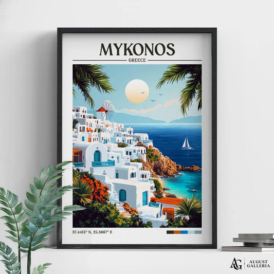 Mykonos Greece Retro Travel Print