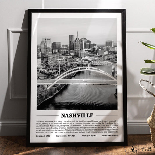 Nashville Black & White City Print