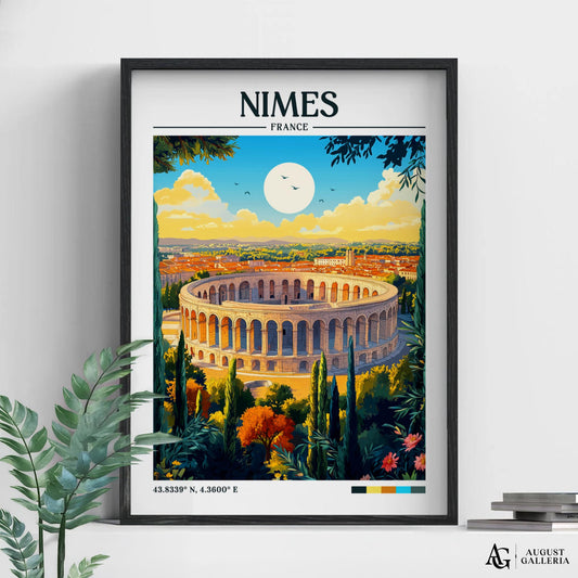 Nîmes France Retro Travel Print