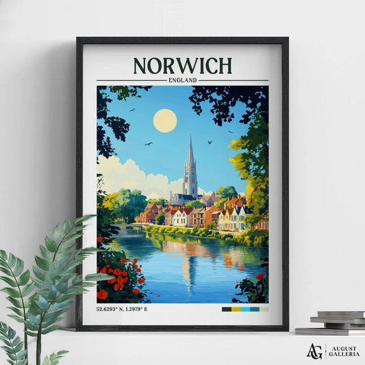 Norwich England Retro Travel Print