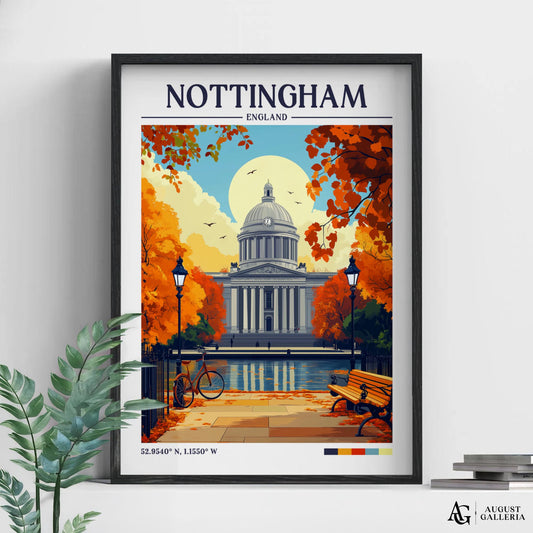 Nottingham England Retro Travel Print