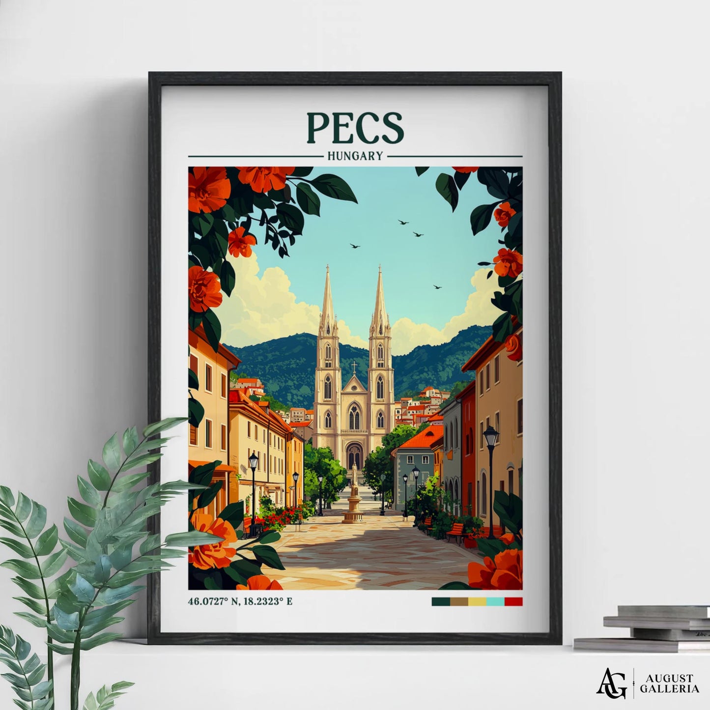 Pécs Hungary Retro Travel Print
