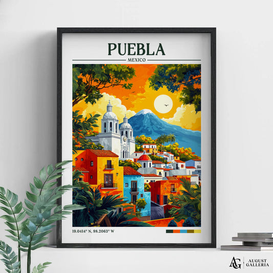 Puebla Mexico Retro Travel Print