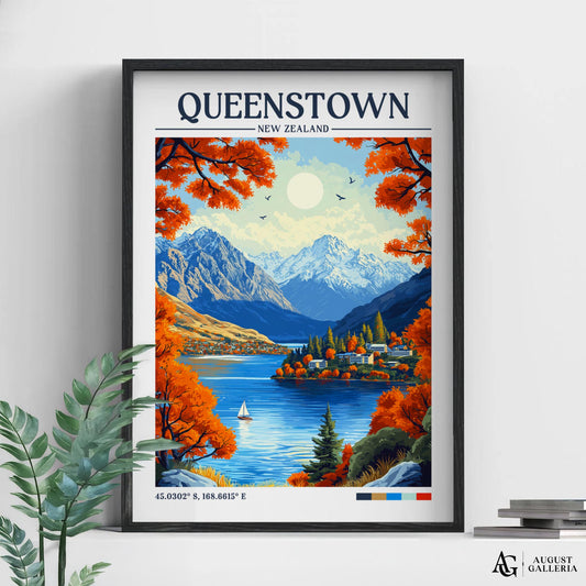Queenstown New Zealand Retro Travel Print