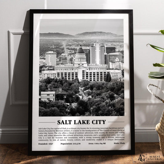 Salt Lake City Black & White City Print