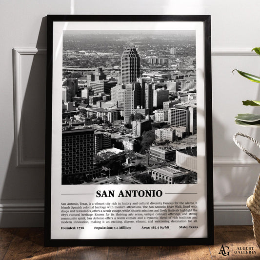 San Antonio Black & White City Print