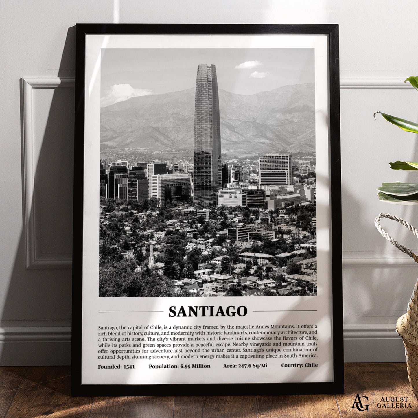 Santiago Black & White City Print