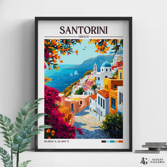 Santorini Greece Retro Travel Print