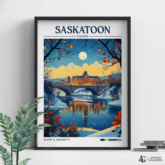 Saskatoon Canada Retro Travel Print