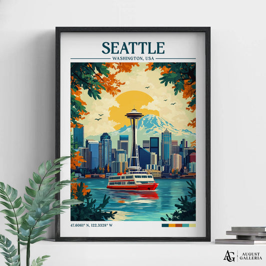 Seattle Washington Retro Travel Print