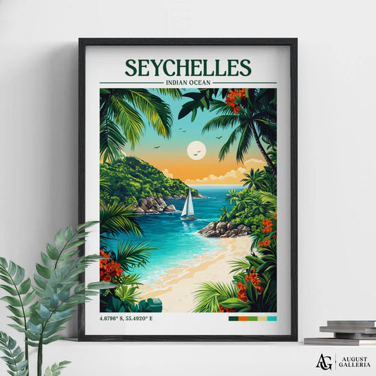 Seychelles Retro Travel Print