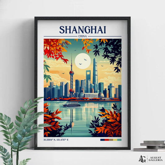 Shanghai China Retro Travel Print