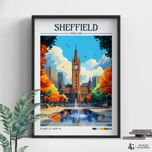 Sheffield England Retro Travel Print