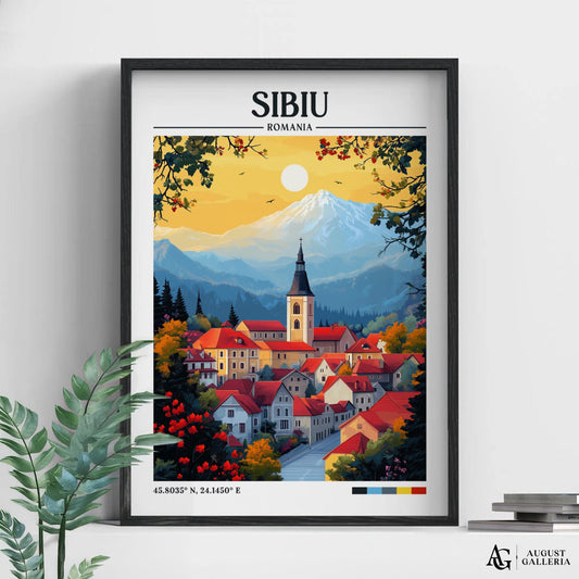 Sibiu Romania Retro Travel Print