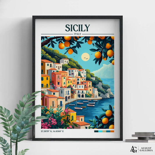 Sicily Italy Retro Travel Print
