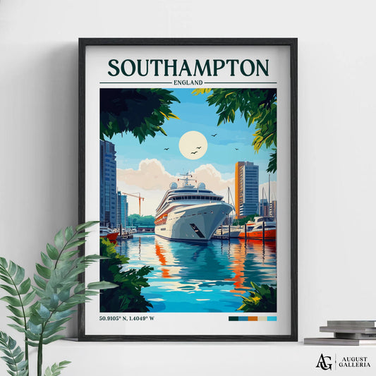 Southampton England Retro Travel Print