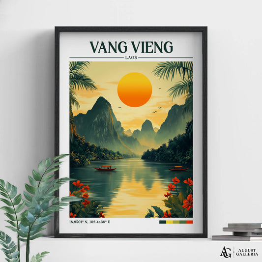 Vang Vieng Laos Retro Travel Print