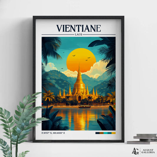 Vientiane Laos Retro Travel Print