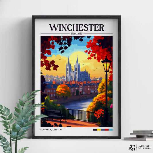 Winchester England Retro Travel Print