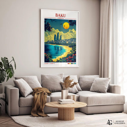 Baku Azerbaijan Retro Travel Print