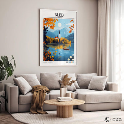 Bled Slovenia Retro Travel Print