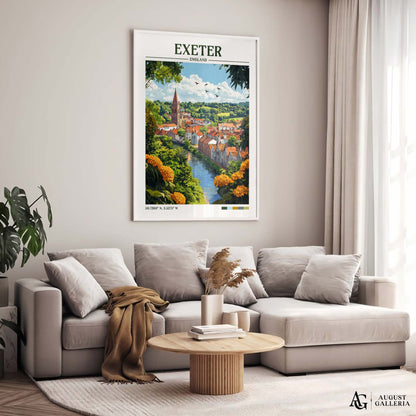 Exeter England Retro Travel Print