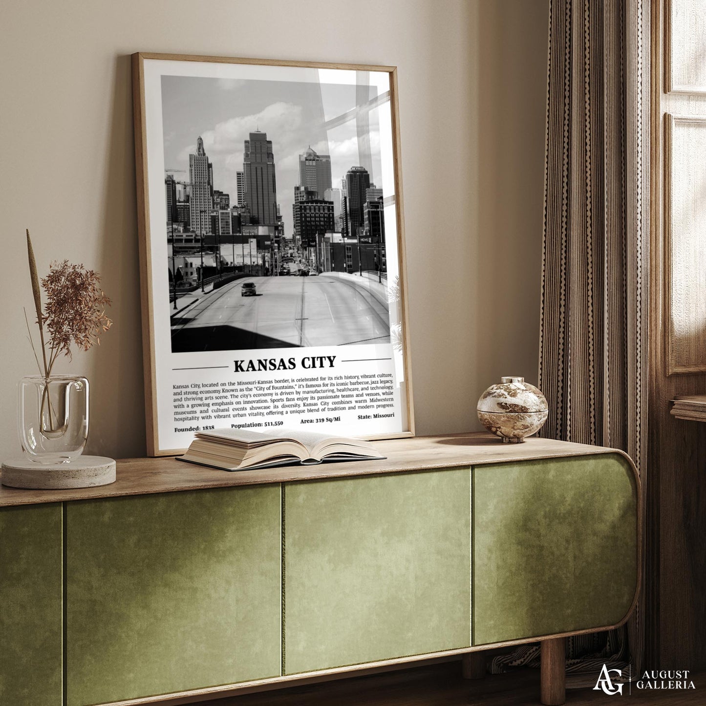 Kansas City Black & White City Print