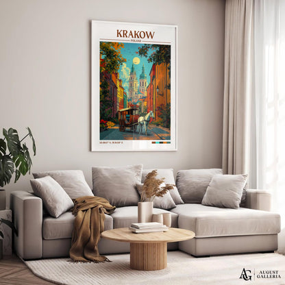 Kraków Poland Retro Travel Print