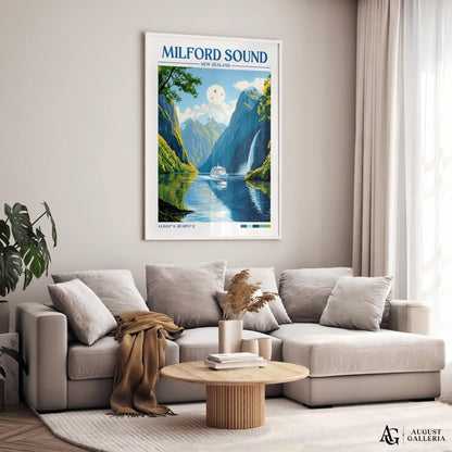 Milford Sound Retro Travel Print