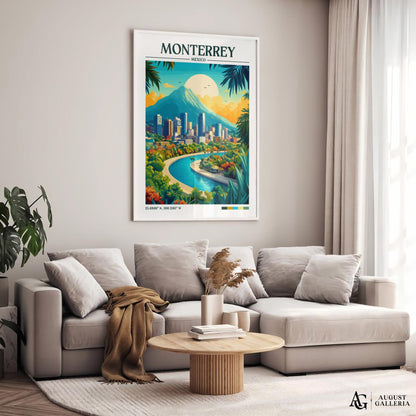 Monterrey Mexico Retro Travel Print