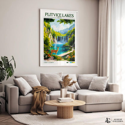 Plitvice Lakes Retro Travel Print