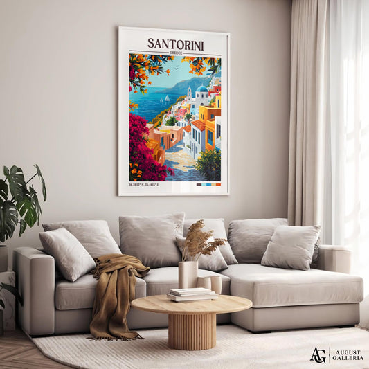 Santorini Greece Retro Travel Print