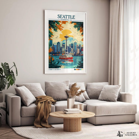 Seattle Washington Retro Travel Print