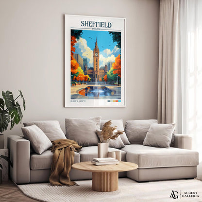 Sheffield England Retro Travel Print