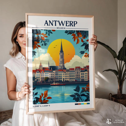 Antwerp Belgium Retro Travel Print