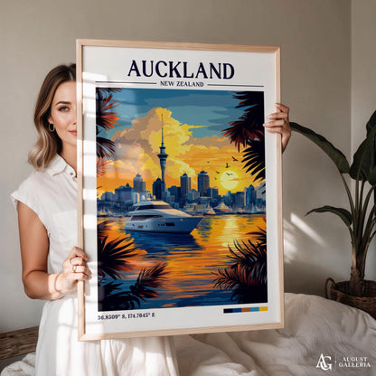 Auckland New Zealand Retro Travel Print