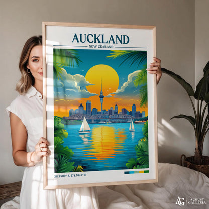 Auckland New Zealand Retro Travel Print