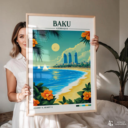 Baku Azerbaijan Retro Travel Print