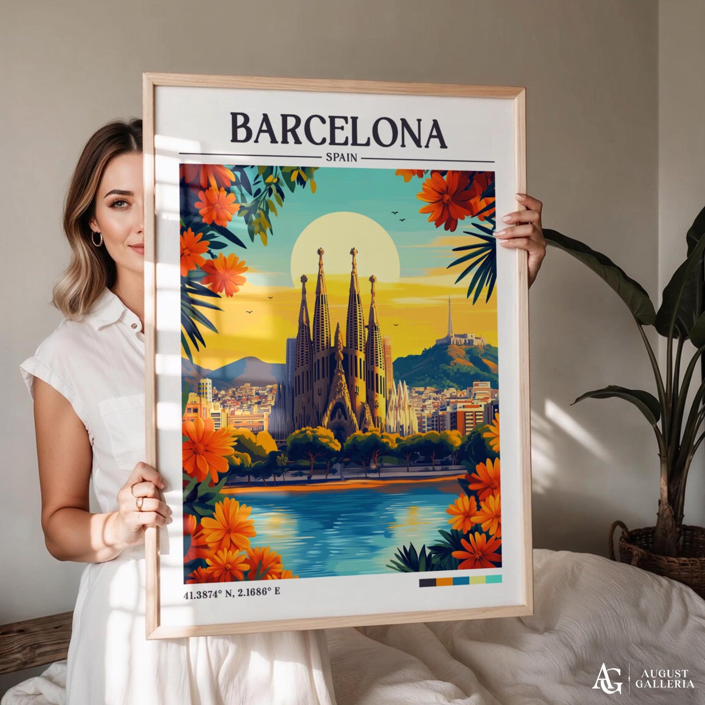 Barcelona Spain Retro Travel Print