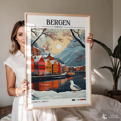Bergen Norway Retro Travel Print