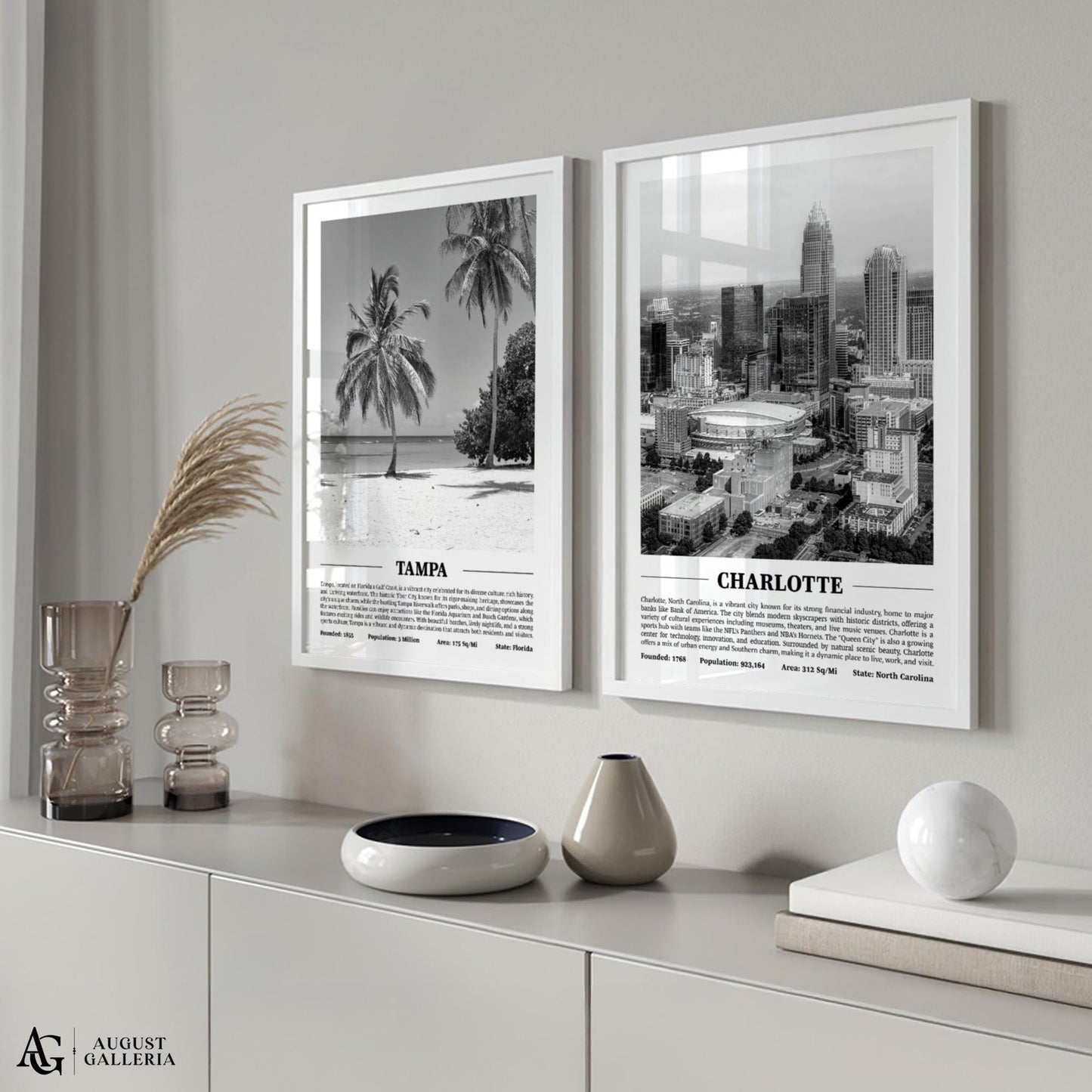 Charlotte Black & White City Print