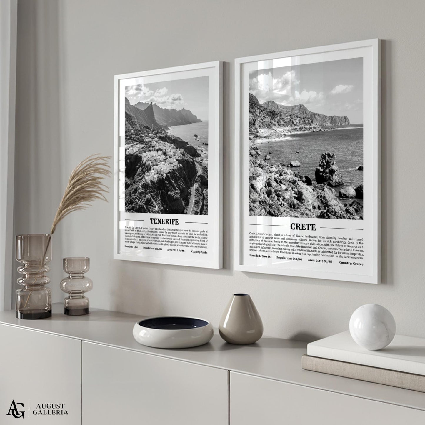 Crete Black & White City Print