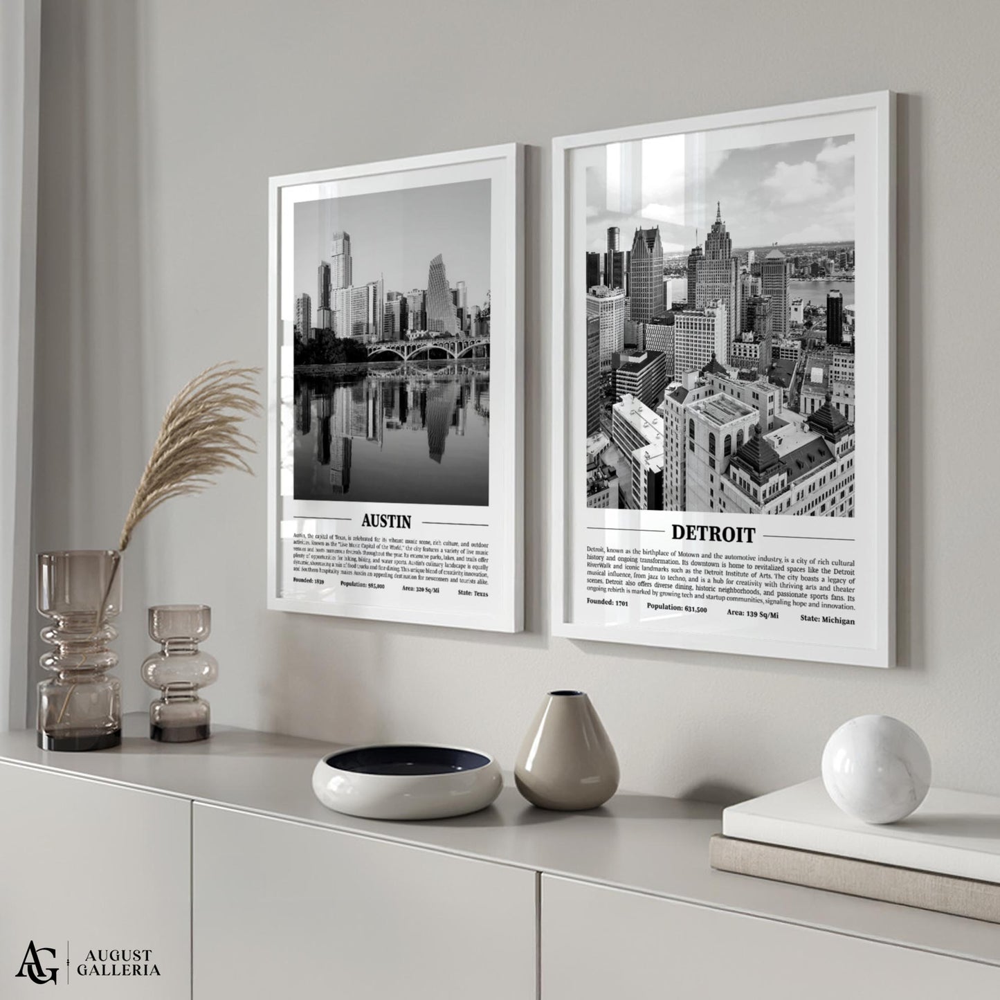 Detroit Black & White City Print