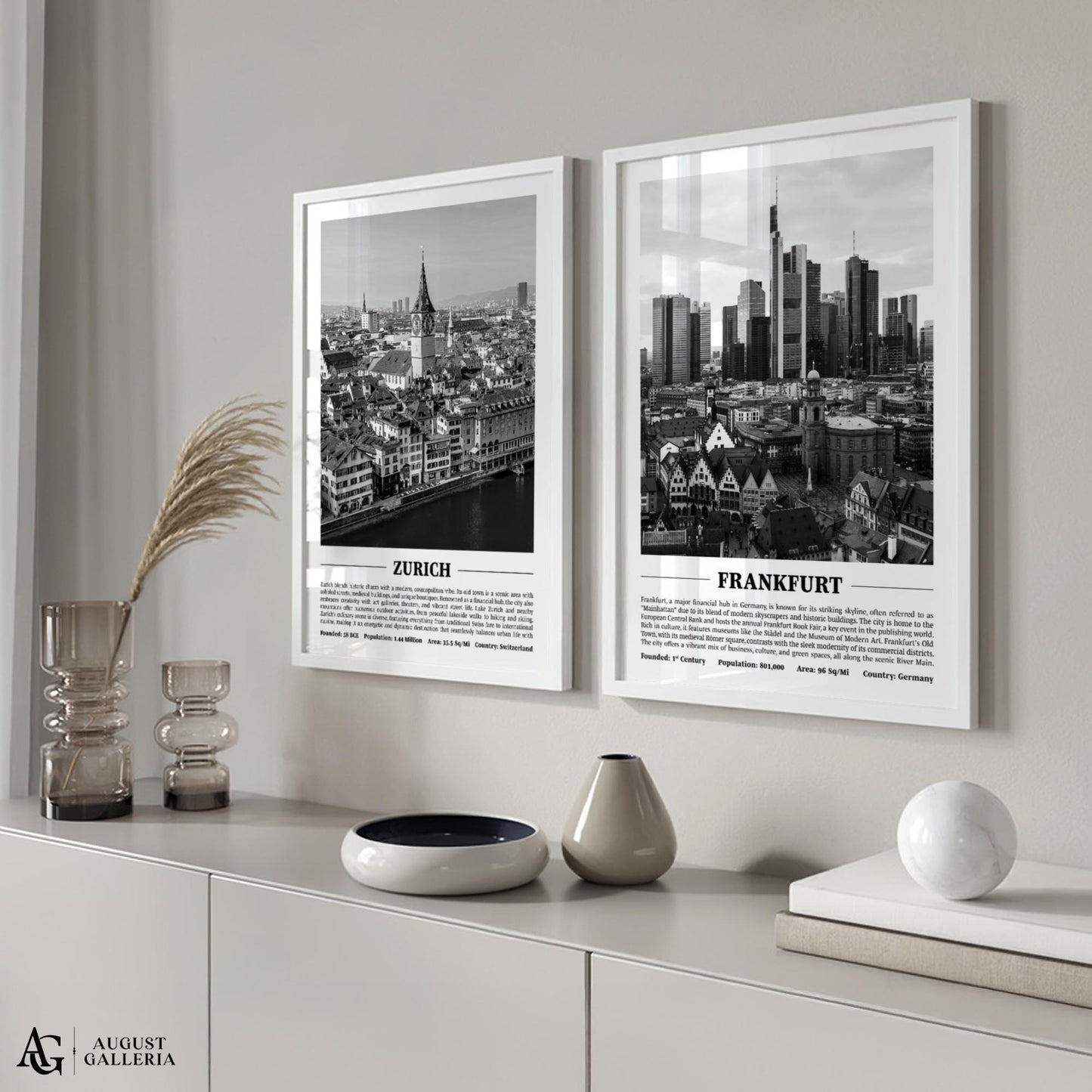 Frankfurt Black & White City Print