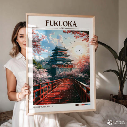 Fukuoka Japan Retro Travel Print